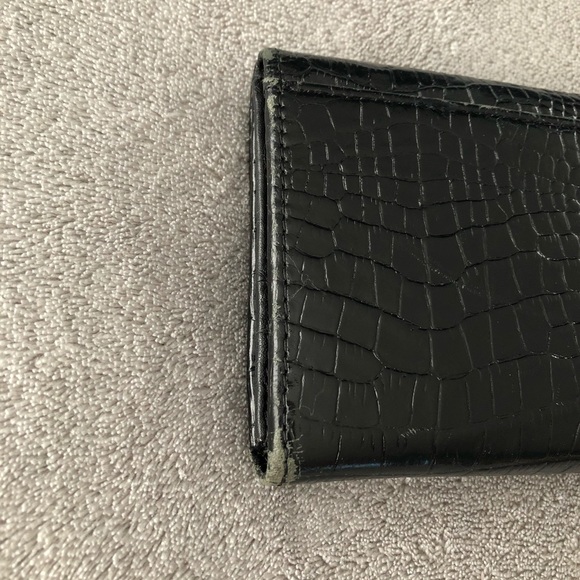 🌺WALLET WOMEN'S BLACK TRI-FOLD CROC LEATHER - Picture 7 of 8